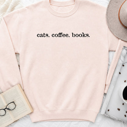 Cats Coffee Books Sweatshirt or Hoodie, Cozy Cat Lover Crewneck