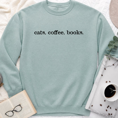 Cats Coffee Books Sweatshirt or Hoodie, Cozy Cat Lover Crewneck