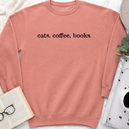 Cats Coffee Books Sweatshirt or Hoodie, Cozy Cat Lover Crewneck
