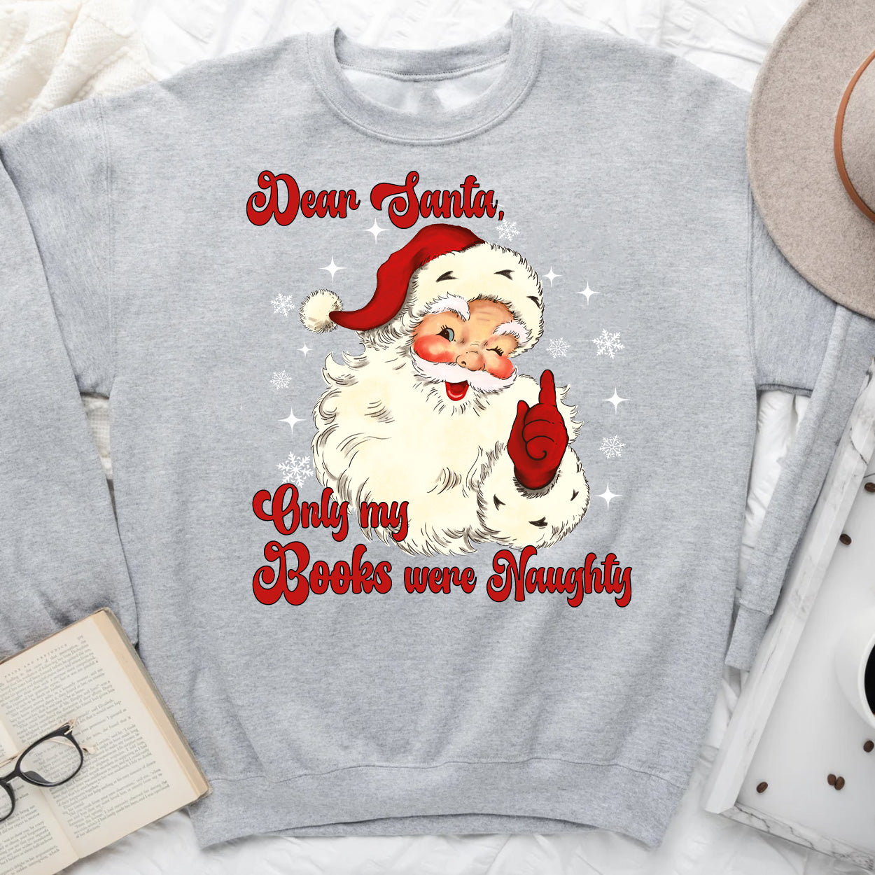 Dear Santa Naughty Books Sweatshirt – Vintage Christmas Book Lover Sweater