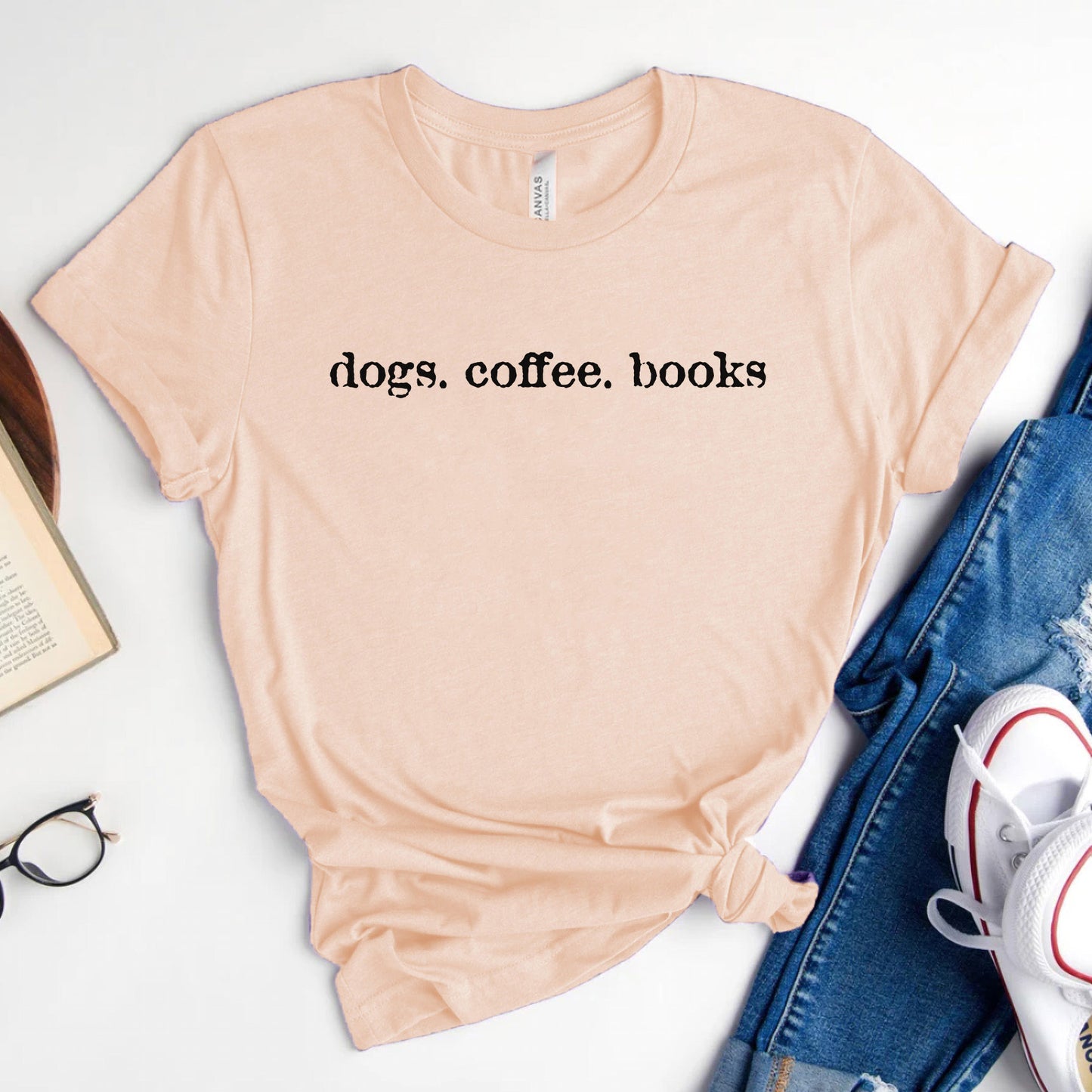 Dogs Coffee Books Shirt – Book Lover | Dog Lover Tee