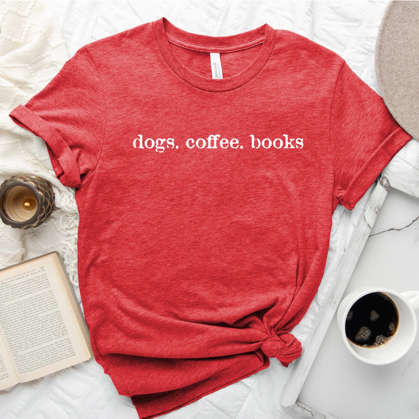 Dogs Coffee Books Shirt – Book Lover | Dog Lover Tee