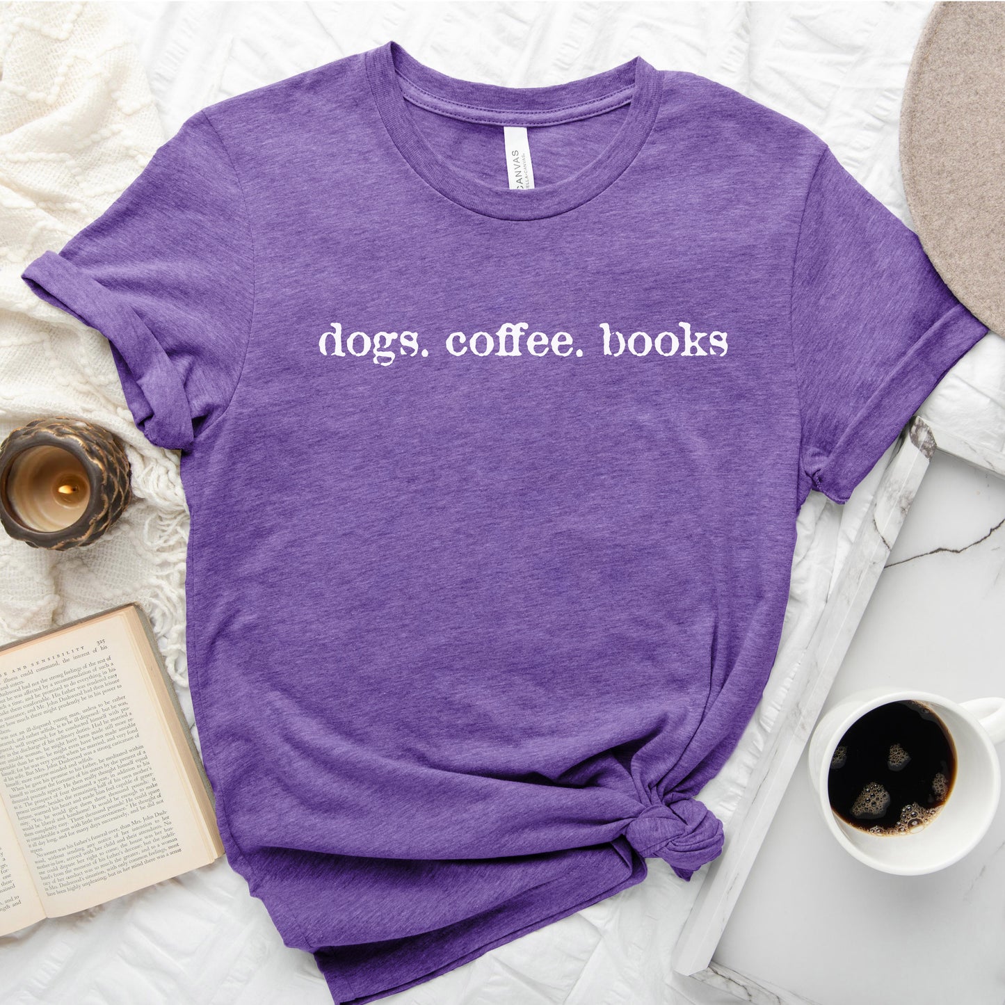 Dogs Coffee Books Shirt – Book Lover | Dog Lover Tee