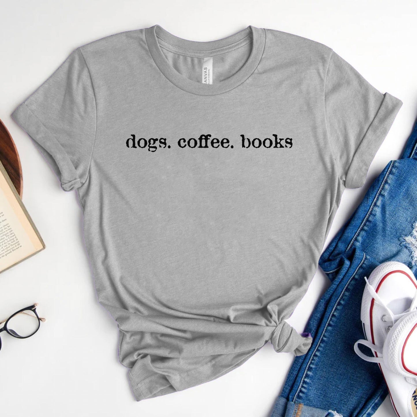 Dogs Coffee Books Shirt – Book Lover | Dog Lover Tee