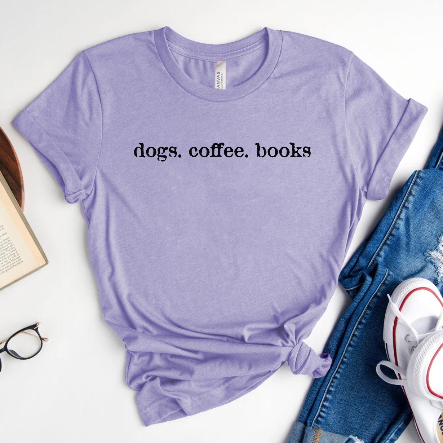 Dogs Coffee Books Shirt – Book Lover | Dog Lover Tee