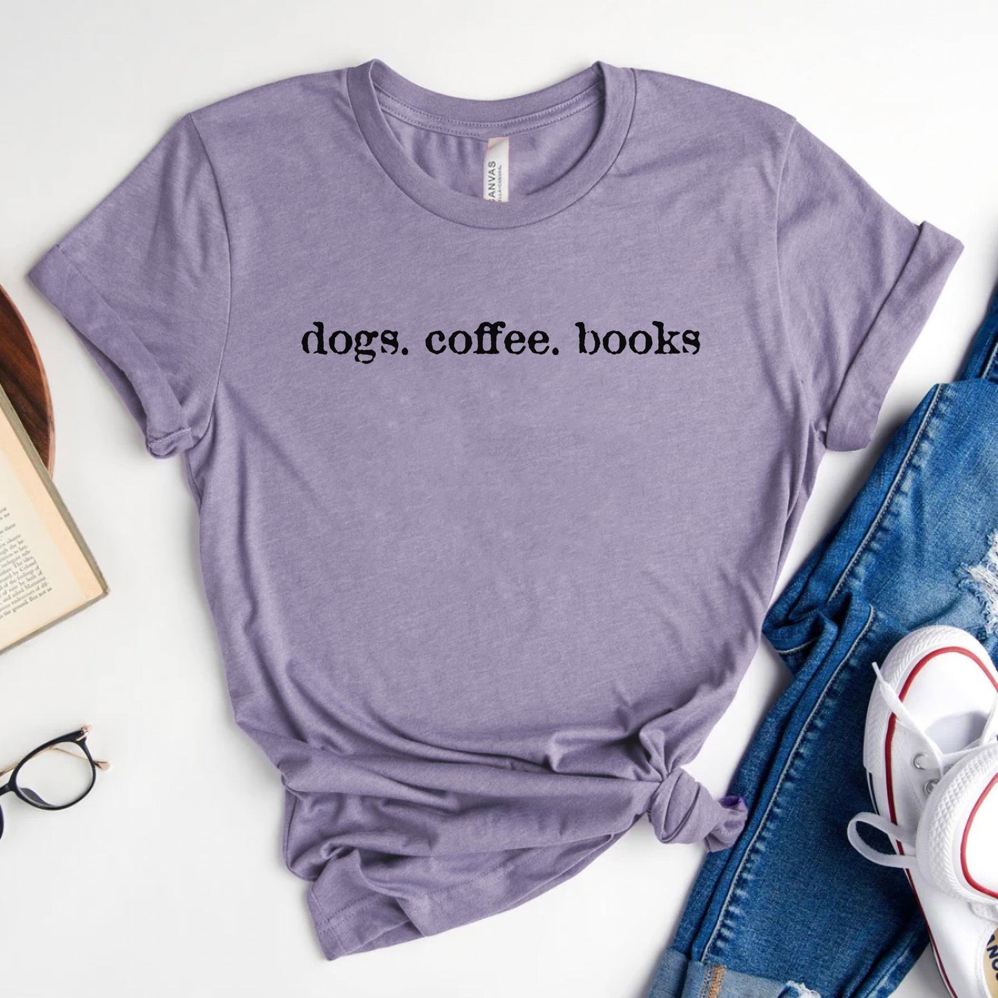 Dogs Coffee Books Shirt – Book Lover | Dog Lover Tee