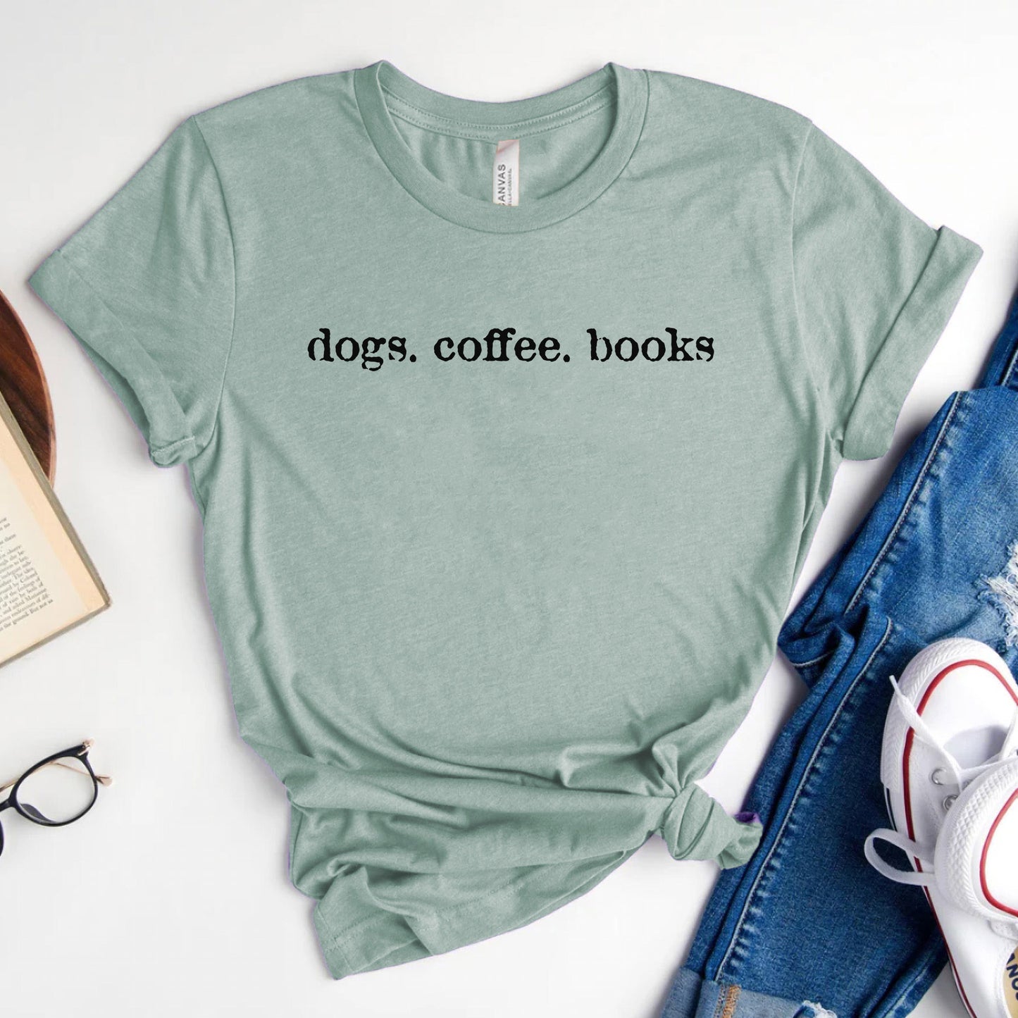 Dogs Coffee Books Shirt – Book Lover | Dog Lover Tee