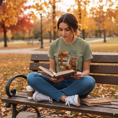 Fully Booked For Fall Books Pumpkins and Coffee T-Shirt