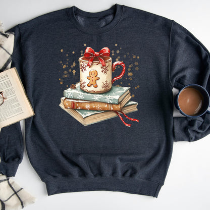 Gingerbread Cocoa Book Stack – Christmas Sweatshirt
