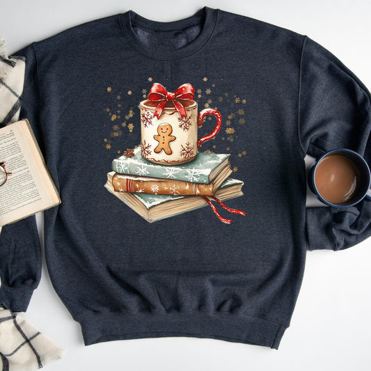 Gingerbread Cocoa Book Stack – Christmas Sweatshirt