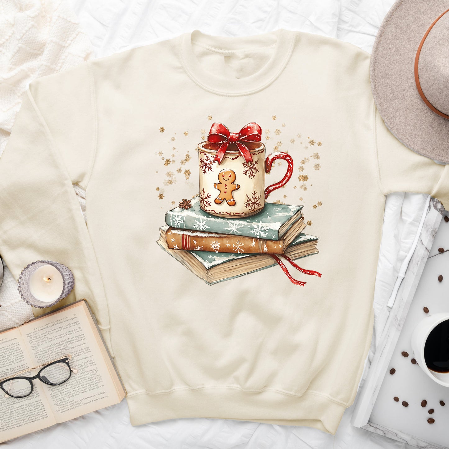 Gingerbread Cocoa Book Stack – Christmas Sweatshirt