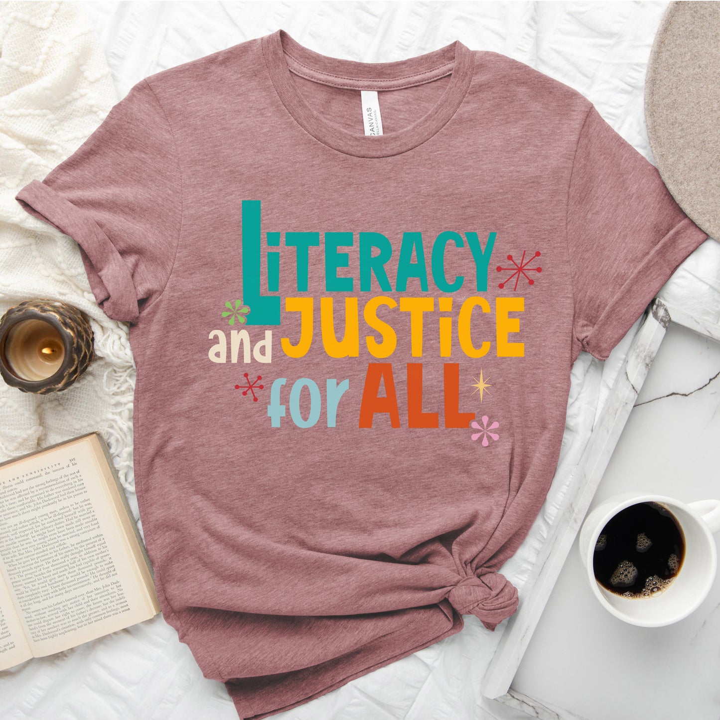 Literacy and Justice for All Tee – Statement Shirt for Readers