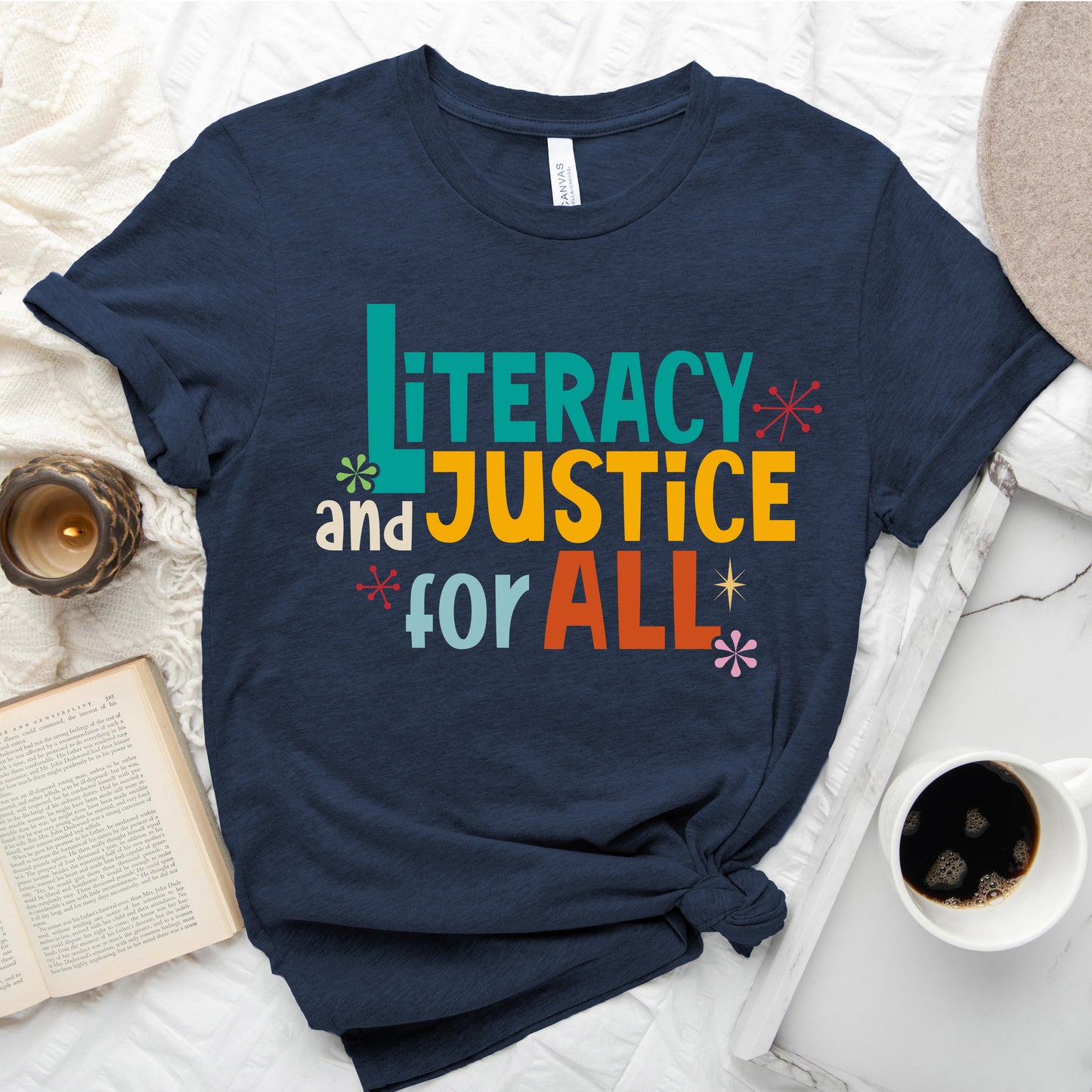 Literacy and Justice for All Tee – Statement Shirt for Readers
