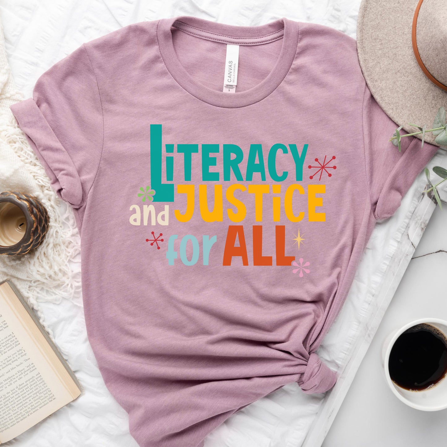Literacy and Justice for All Tee – Statement Shirt for Readers