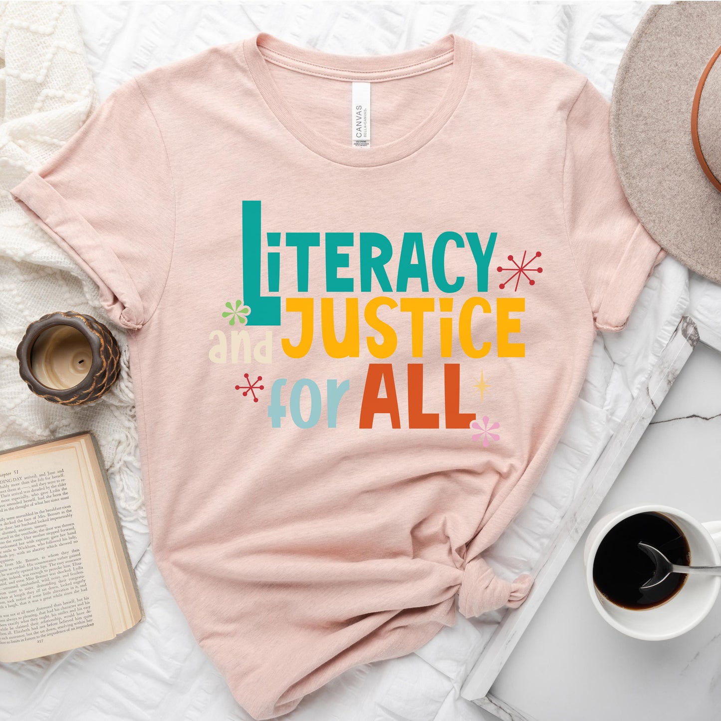 Literacy and Justice for All Tee – Statement Shirt for Readers
