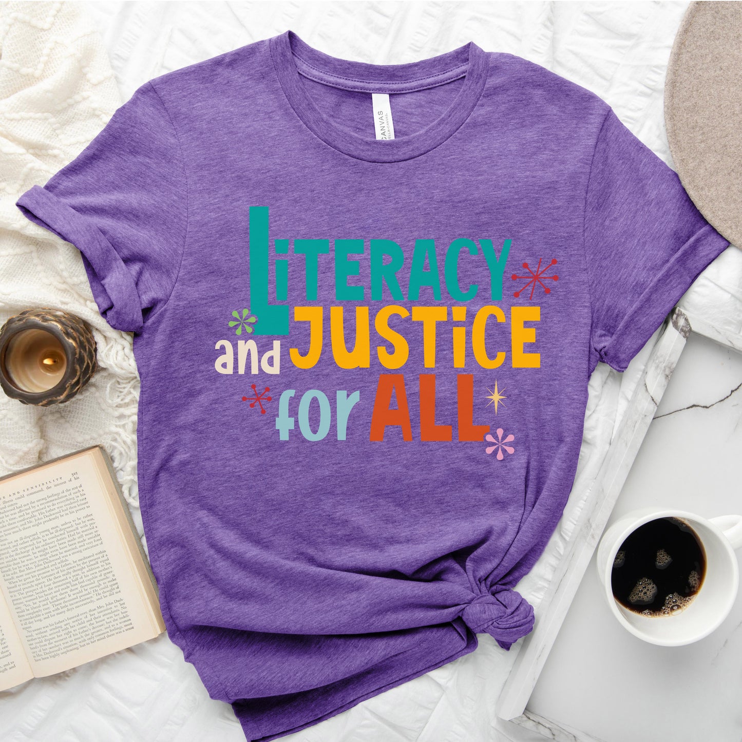 Literacy and Justice for All Tee – Statement Shirt for Readers