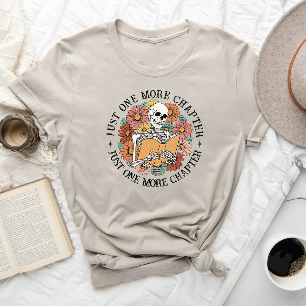 Just One More Chapter Skeleton Bookish Tee