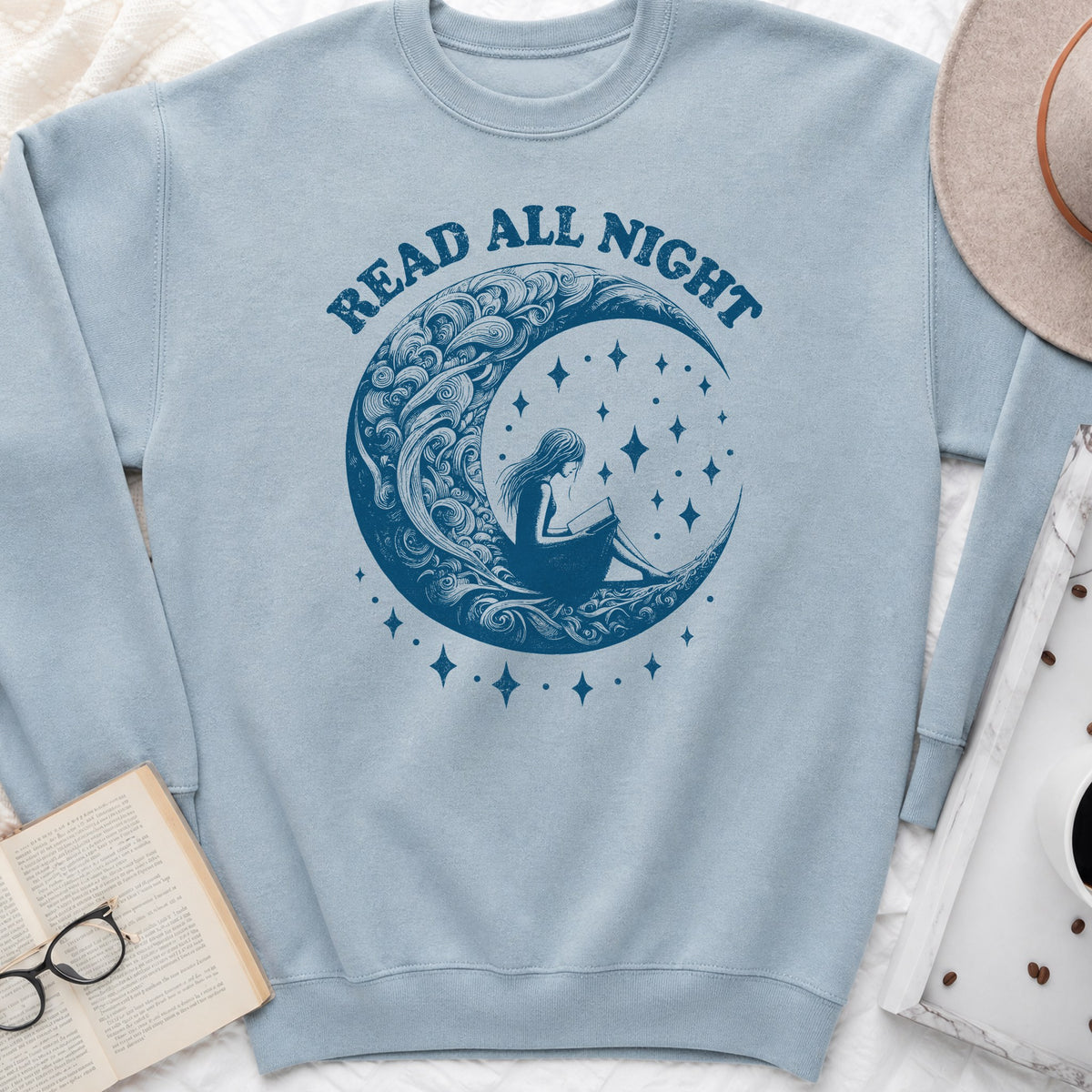 Read All Night Moon Sweatshirt or Hoodie, Celestial Book Lover Crewneck