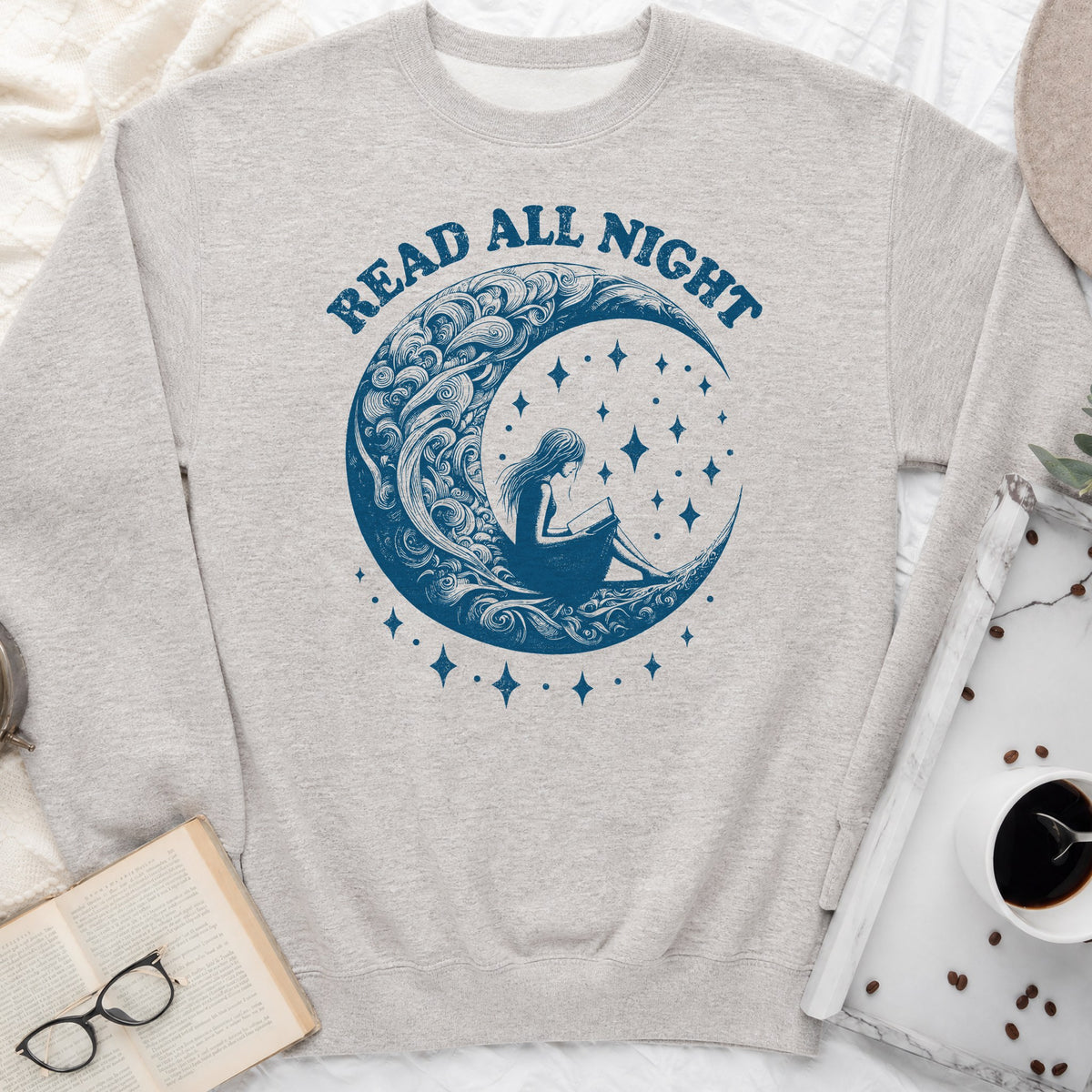 Read All Night Moon Sweatshirt or Hoodie, Celestial Book Lover Crewneck
