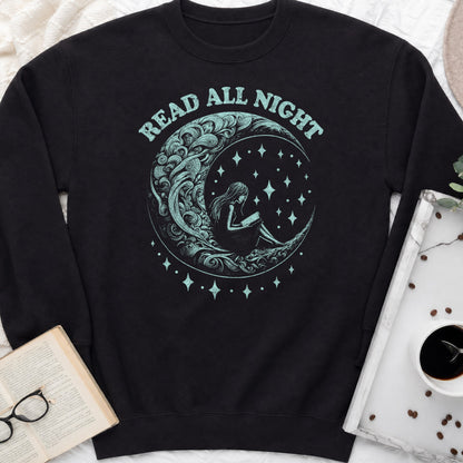 Read All Night Moon Sweatshirt or Hoodie, Celestial Book Lover Crewneck