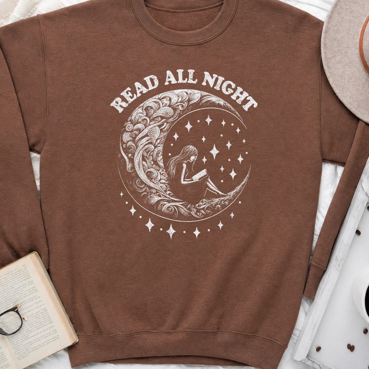 Read All Night Moon Sweatshirt or Hoodie, Celestial Book Lover Crewneck