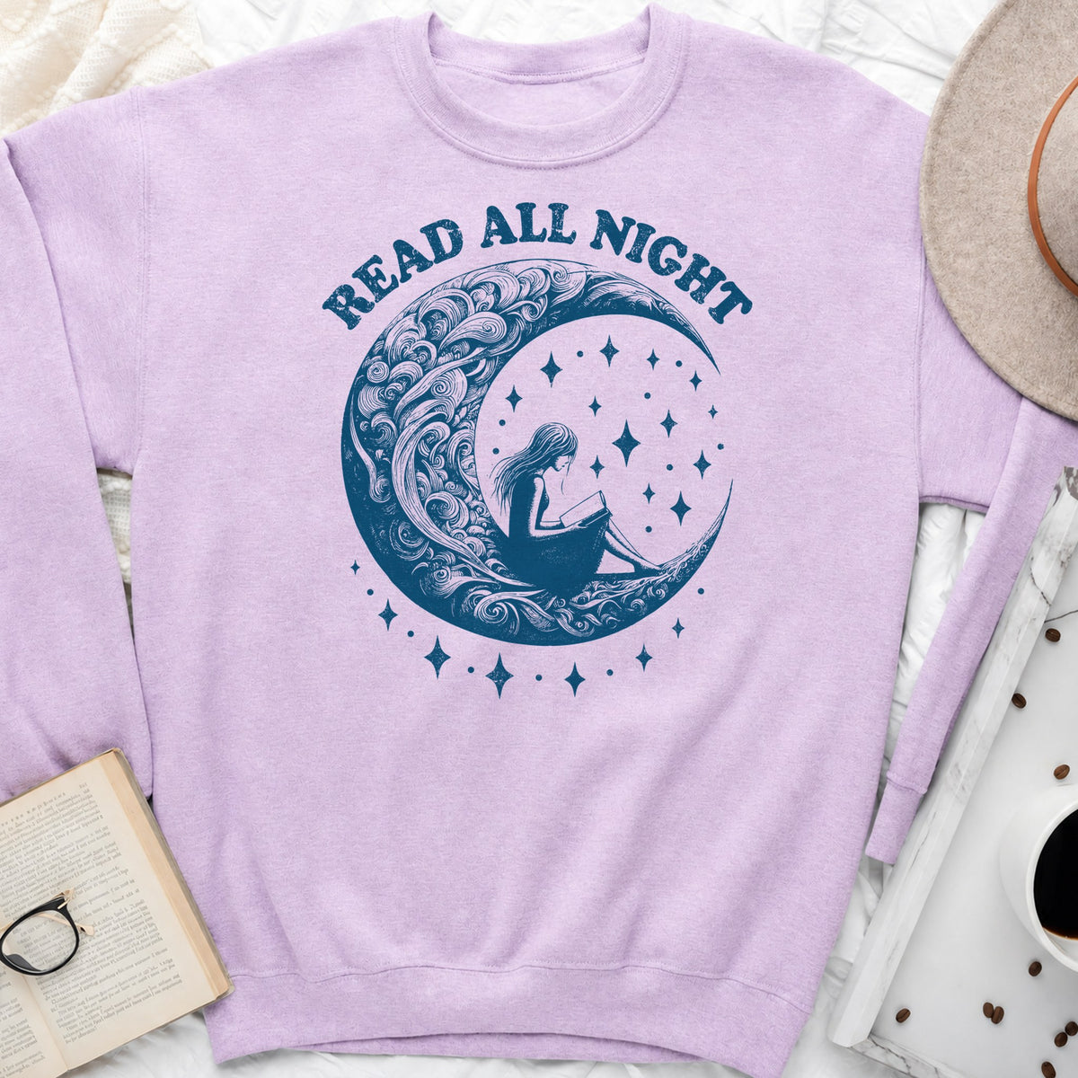 Read All Night Moon Sweatshirt or Hoodie, Celestial Book Lover Crewneck