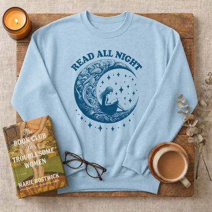Read All Night Moon Sweatshirt or Hoodie, Celestial Book Lover Crewneck