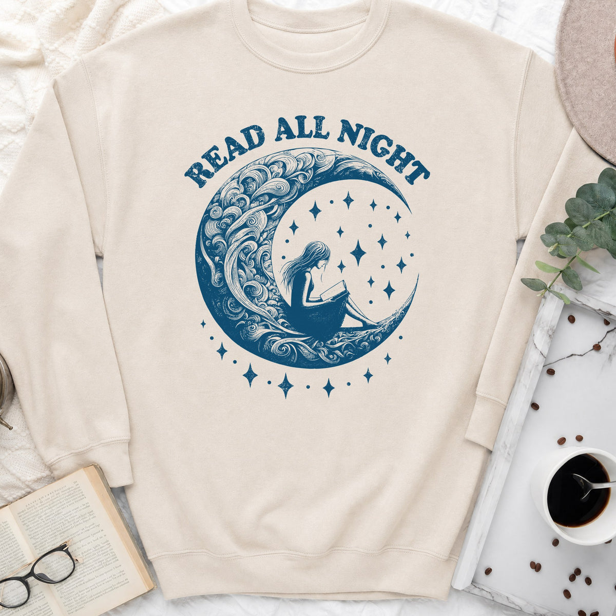 Read All Night Moon Sweatshirt or Hoodie, Celestial Book Lover Crewneck