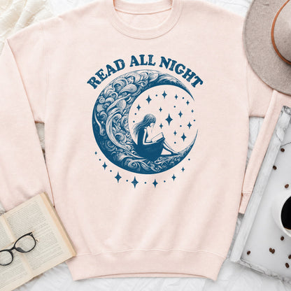 Read All Night Moon Sweatshirt or Hoodie, Celestial Book Lover Crewneck