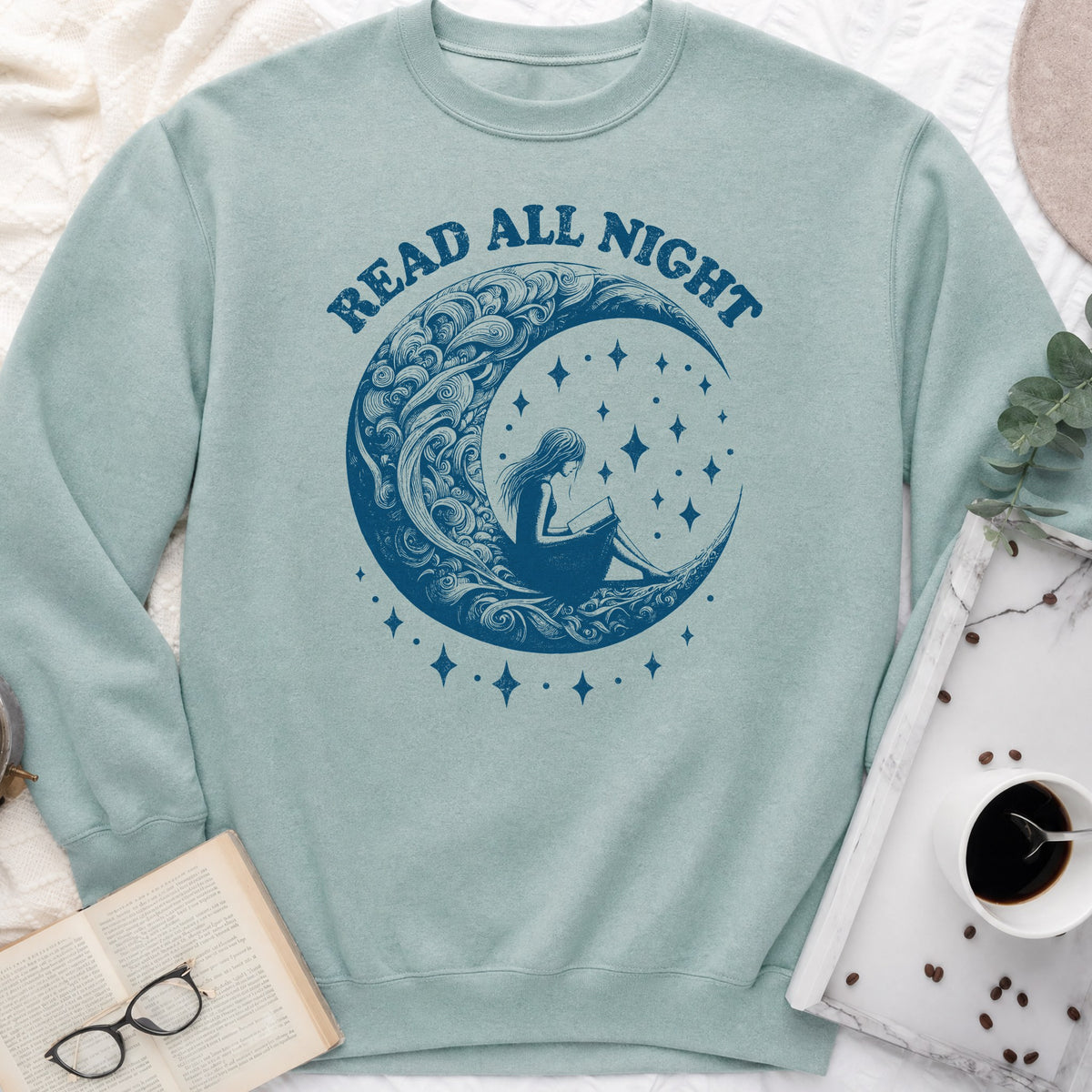 Read All Night Moon Sweatshirt or Hoodie, Celestial Book Lover Crewneck