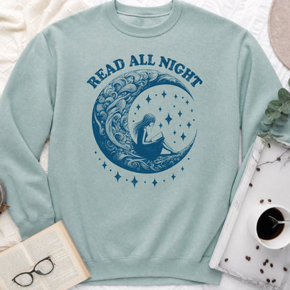 Read All Night Moon Sweatshirt or Hoodie, Celestial Book Lover Crewneck