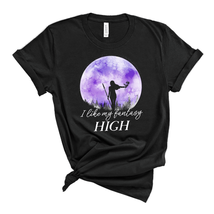 black tee I like my fantasy high book t-shirt female warrior with dragon against a purple full moon